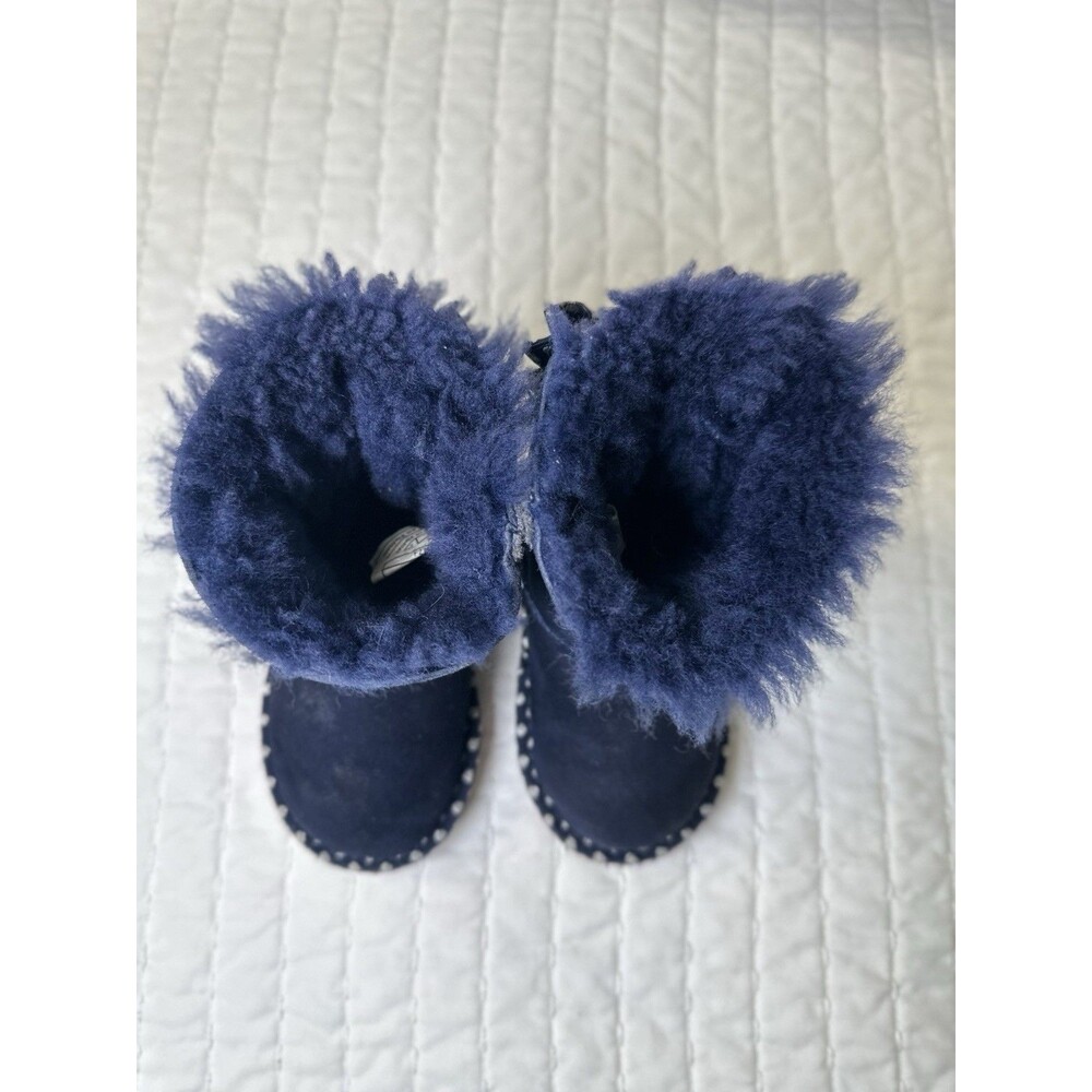 UGG Bailey Bow Boots Toddler Girls 6 Purple Suede Polka Dot Sheepskin Fur - Picture 5 of 13